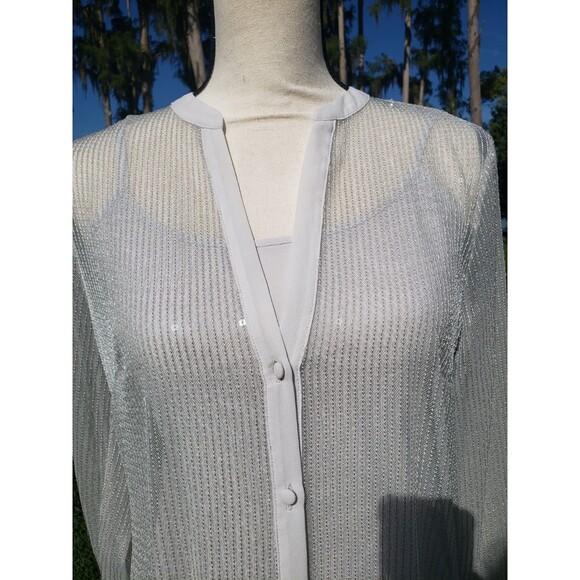 White House Black Market Gray Sequin Sheer Top w/Stretch Tank Shell EUC Sz Small - Picture 3 of 15